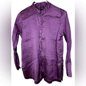 Eileen Fisher Purple & Black 100% Silk Button Down Tunic Nehru Collar Size Small